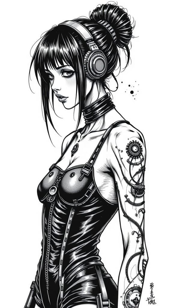 Cyborg Woman Portrait in Junji Ito Style