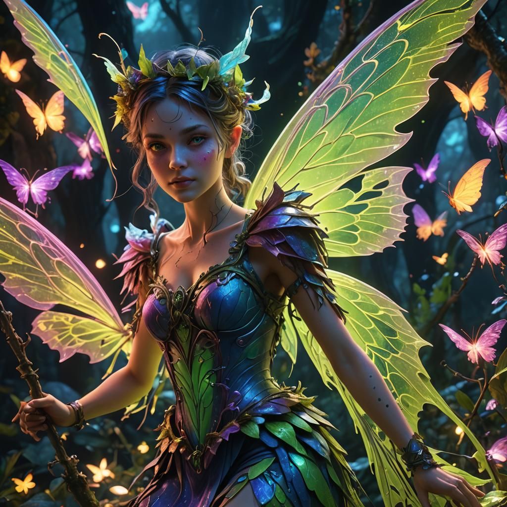Hyper Realistic Fluorescent Fairy in Detailed Matte Painting