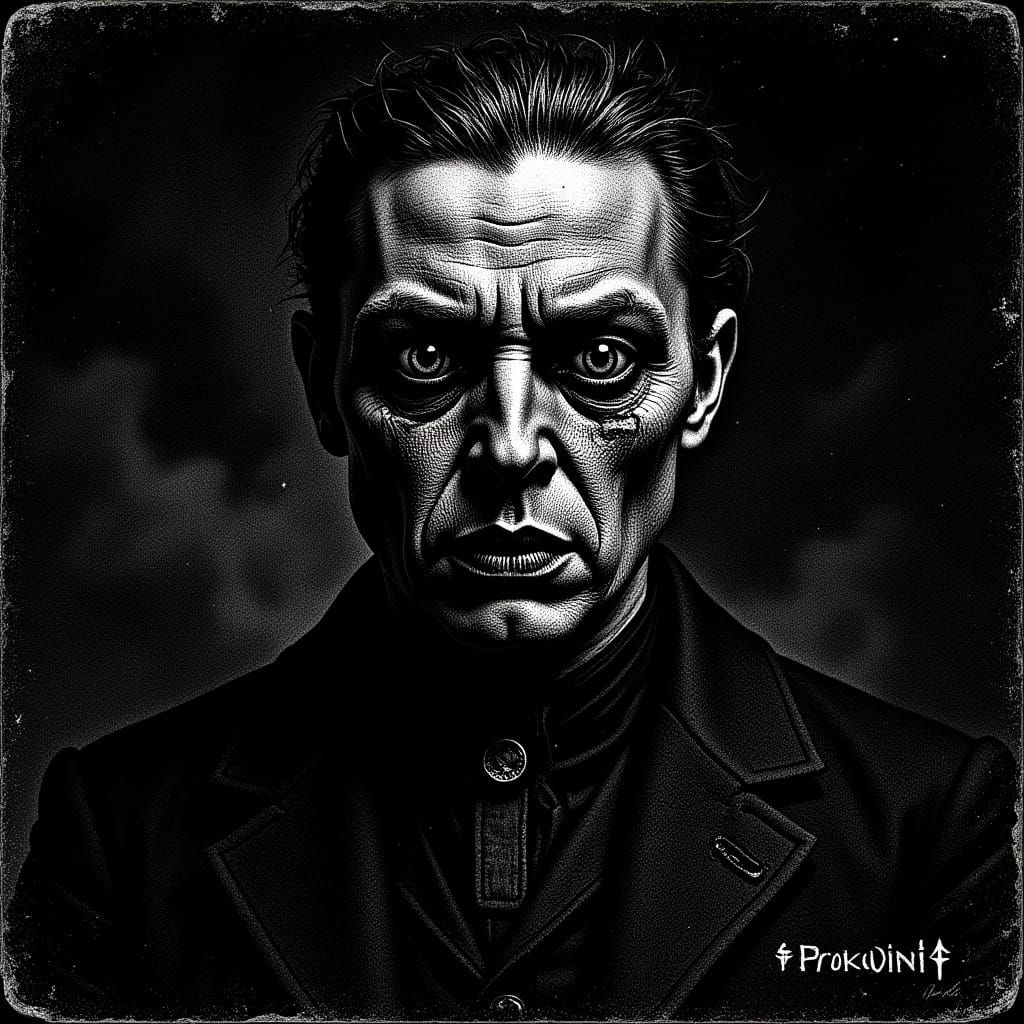 Eerie Cyborg in Gritty Photogravure Style