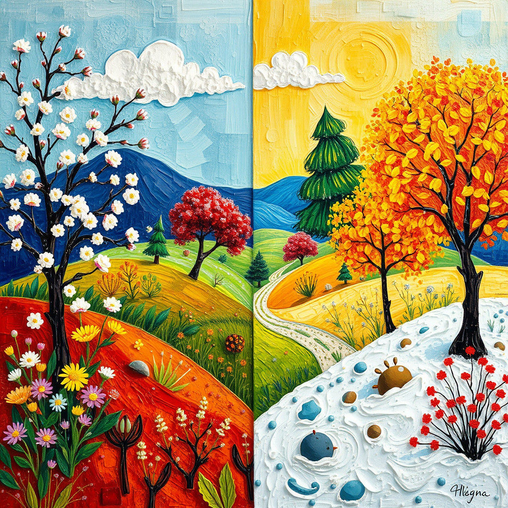 Four Seasons Harmony in Neo-Impressionist Style