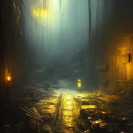 Mysterious Underground Gold Cavern Art