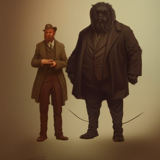 Misty London Street with Beast-Man and Harry Potter