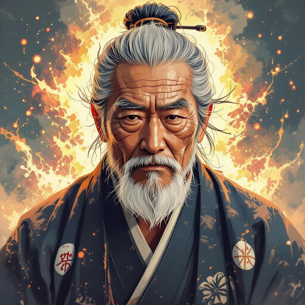 Powerful Elderly Japanese Man with Dynamic Energy