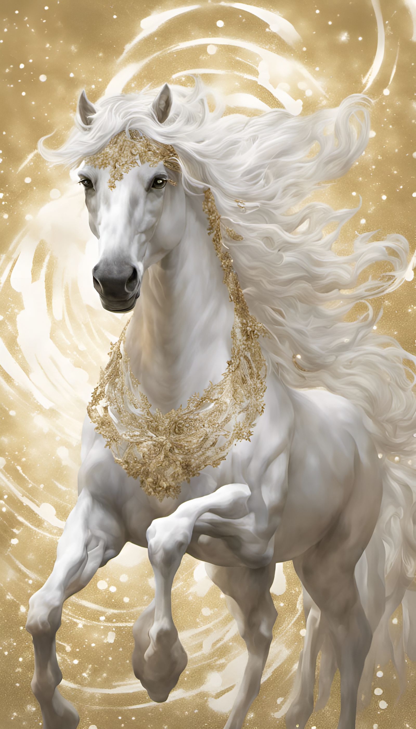 Glittering White and Gold Horse Fantasy Art