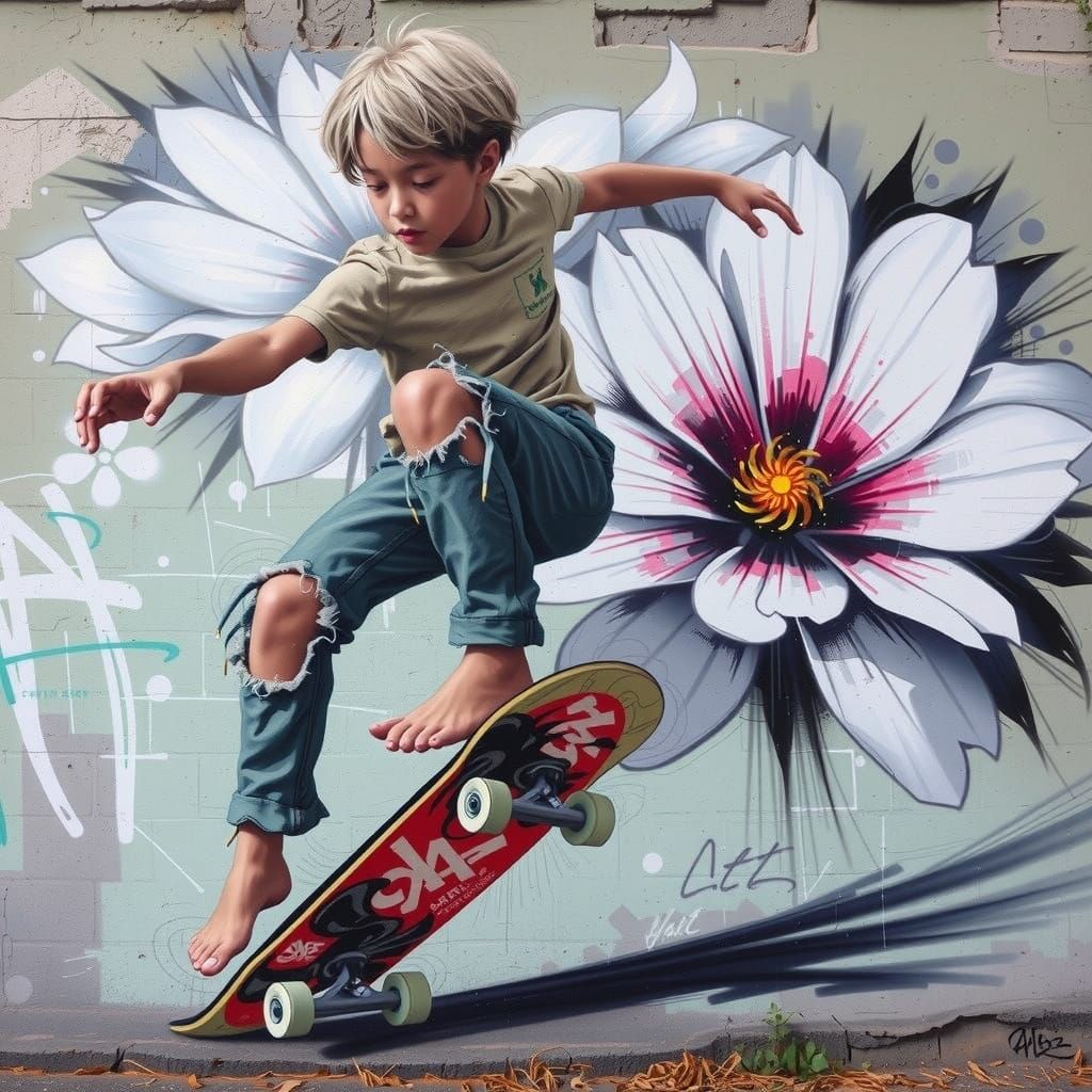 Dynamic Skater in Urban Street Art Style