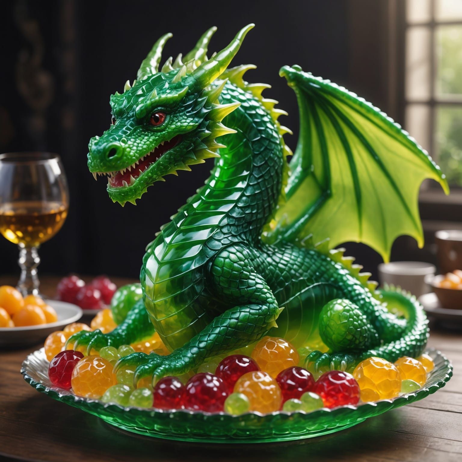 Green Dragon Jelly Sculpture in Hyperrealistic Style