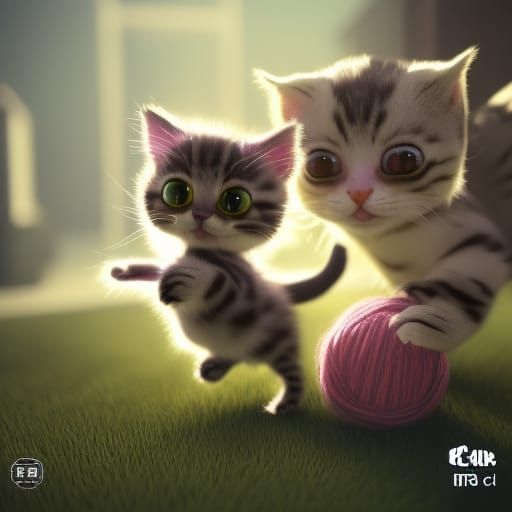 a cute tiny kitten playing with a ball of yarn