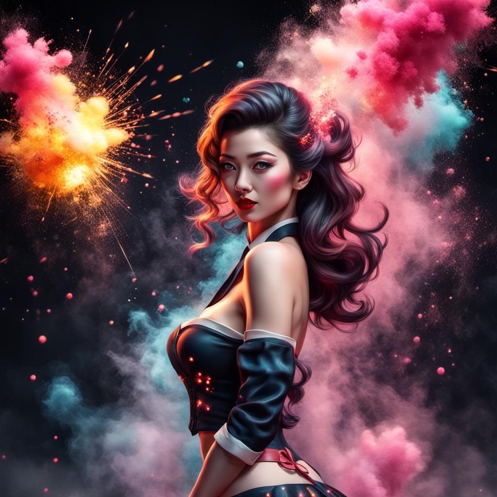 Provocative Pinup Girl in Traditional Japanese Art