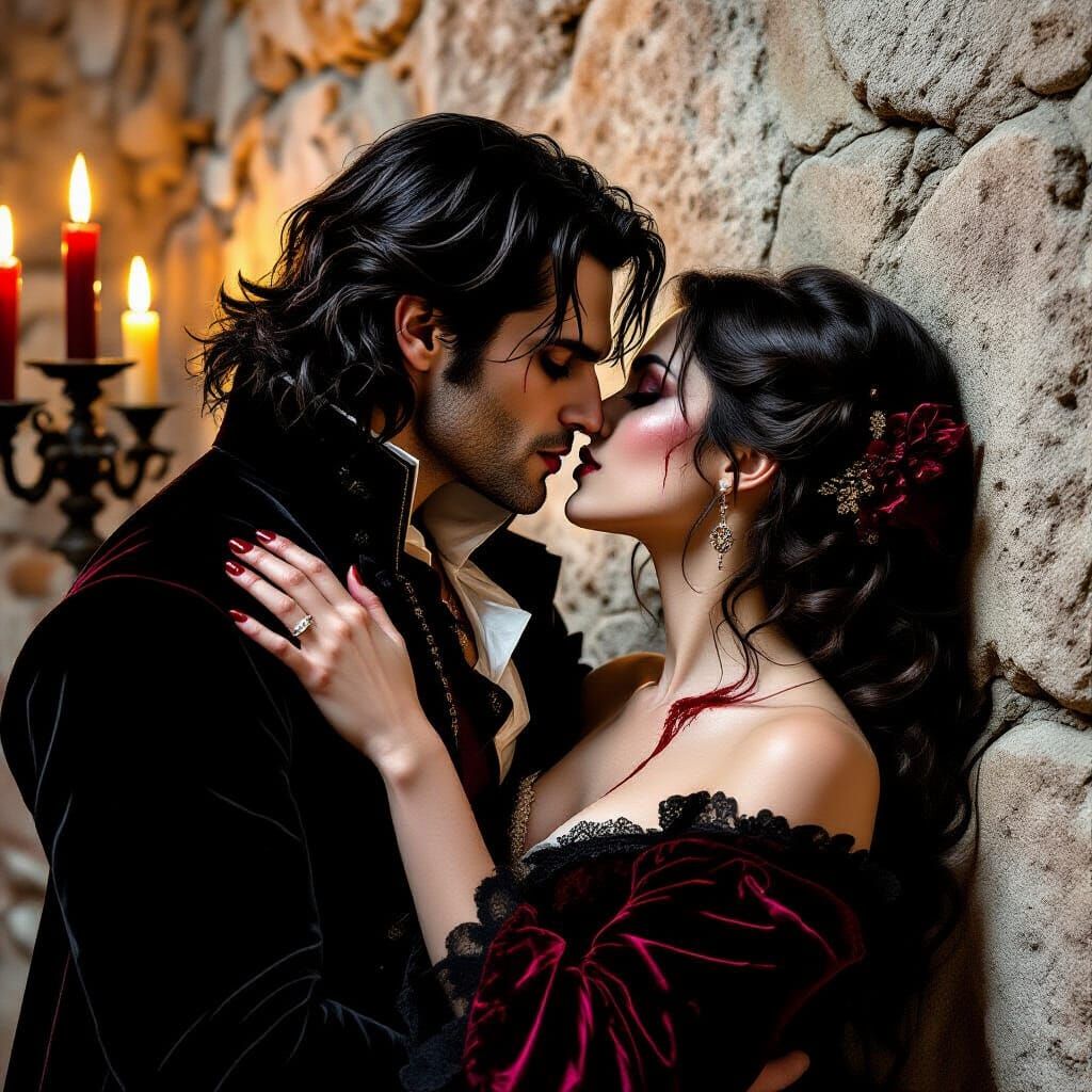 Seductive Vampire's Fatal Kiss in Candlelight