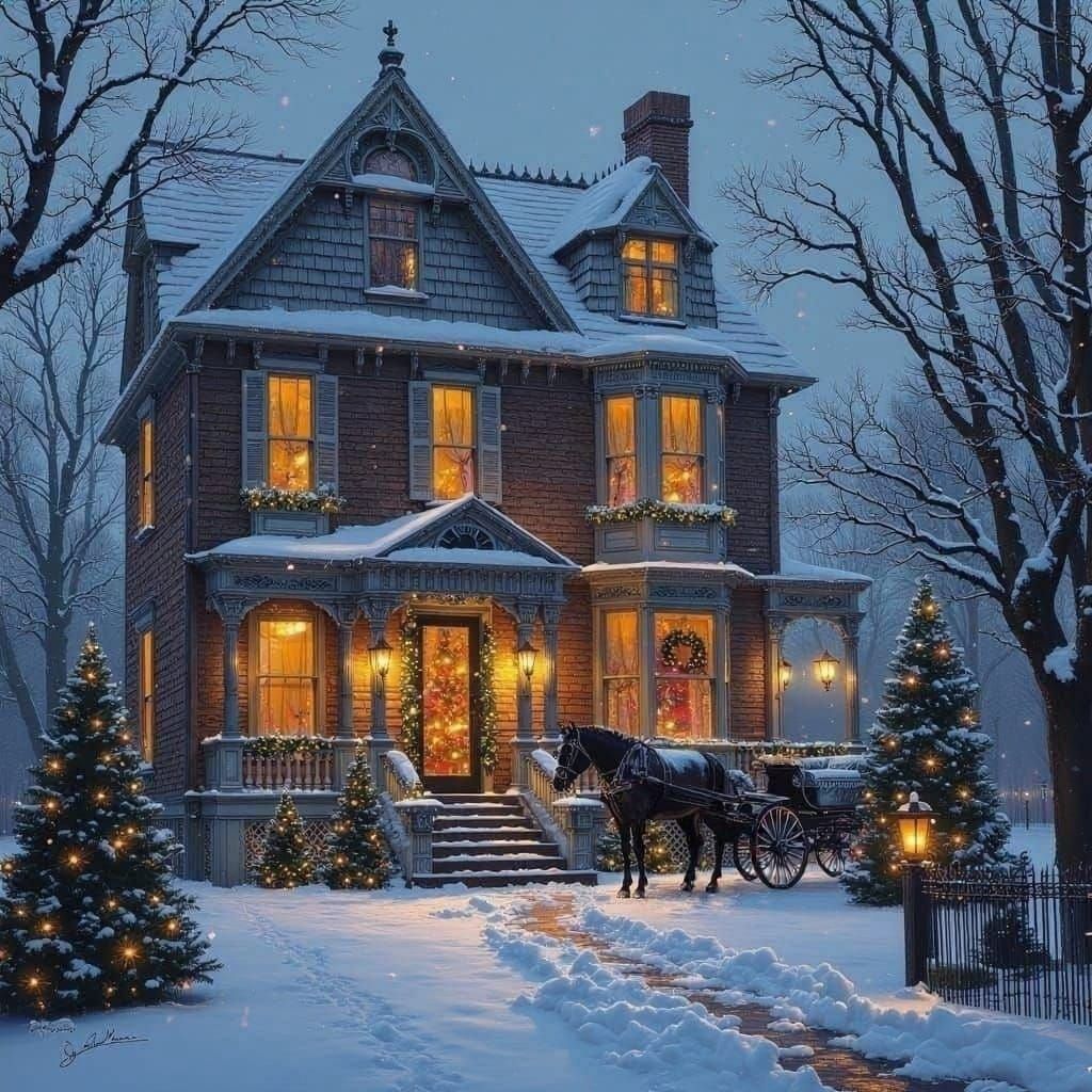 Victorian Christmas Home in Painterly Style