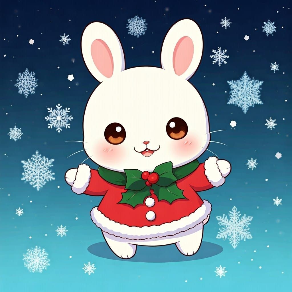 Chibi Rabbits in Vibrant Holiday Cheer