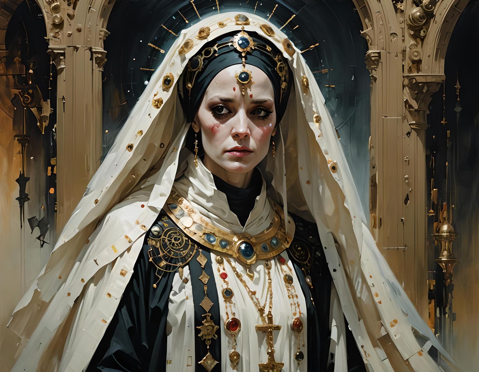Pale Woman in Religious Robes, Candid Portrait