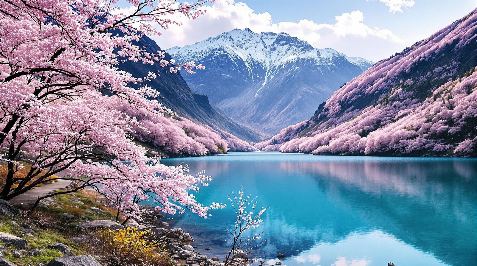 Sakura Mountain Valley in Vibrant Bloom