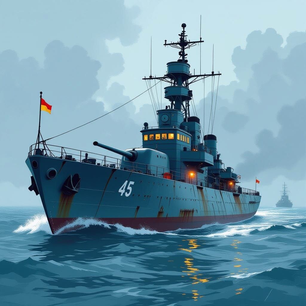 WWII German U-Boat in Gritty Realistic Style