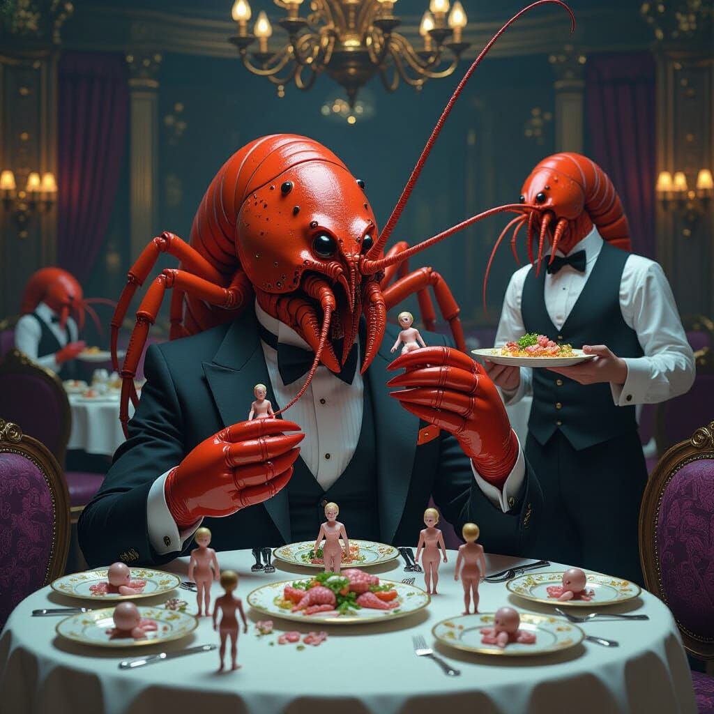Alien Lobster Feast in Dark Fantasy Style