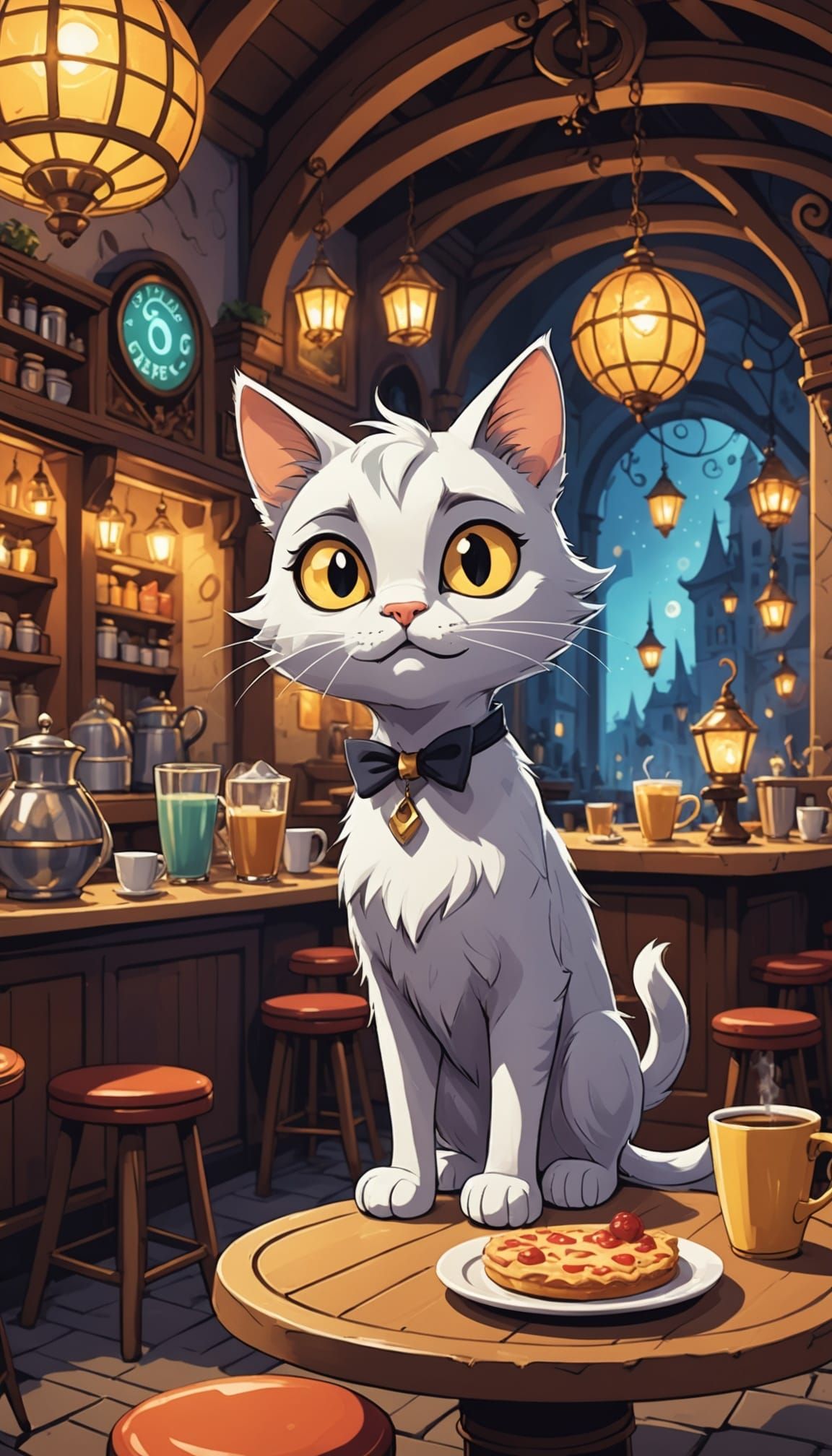 Derpy Cat Explores Enchanted Cafe With Lurking Demons