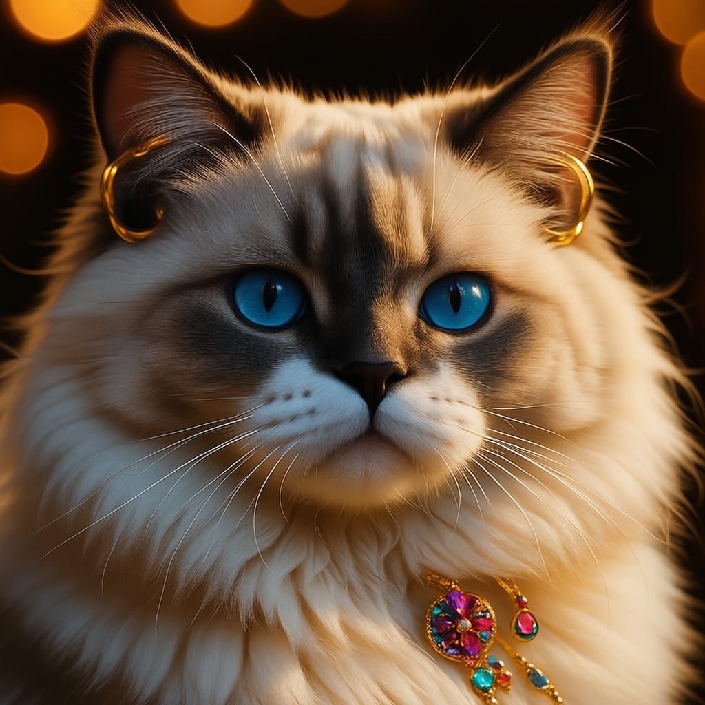 Ragdoll cat with earrings
