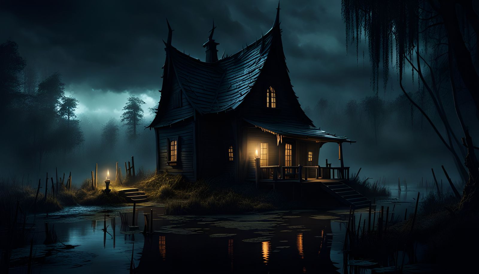 Eerie Witch House in a Dark Swampy Fantasy