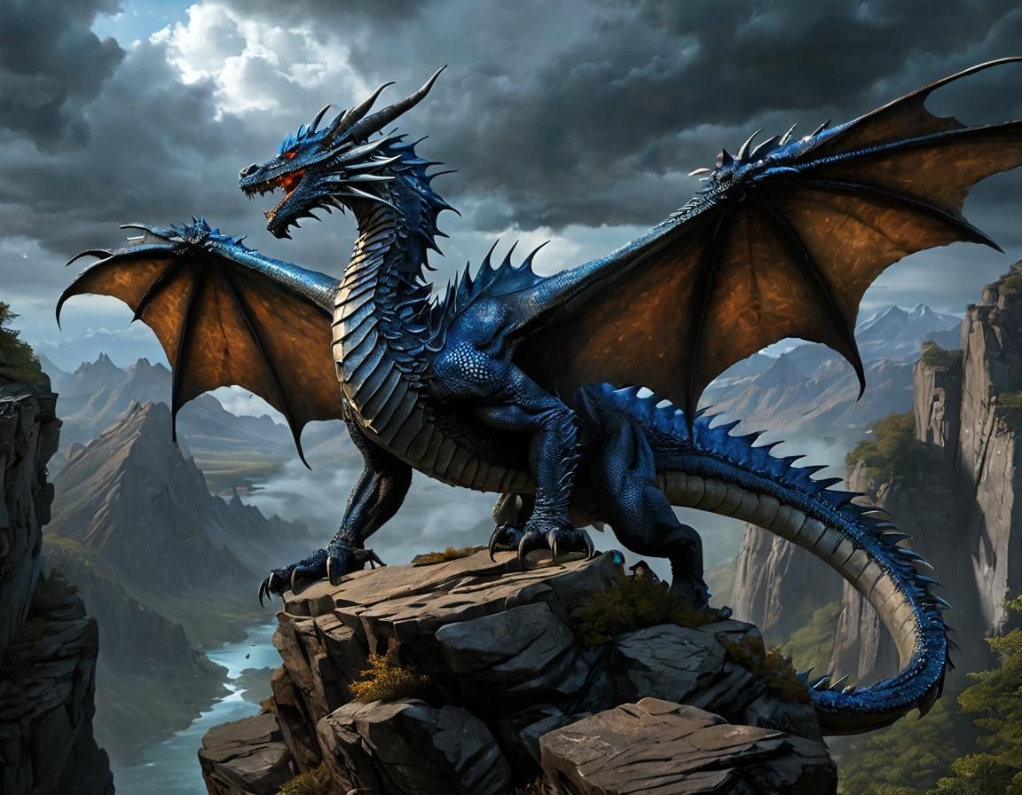 Fearsome Dragon Guarding Lair in Digital Painting