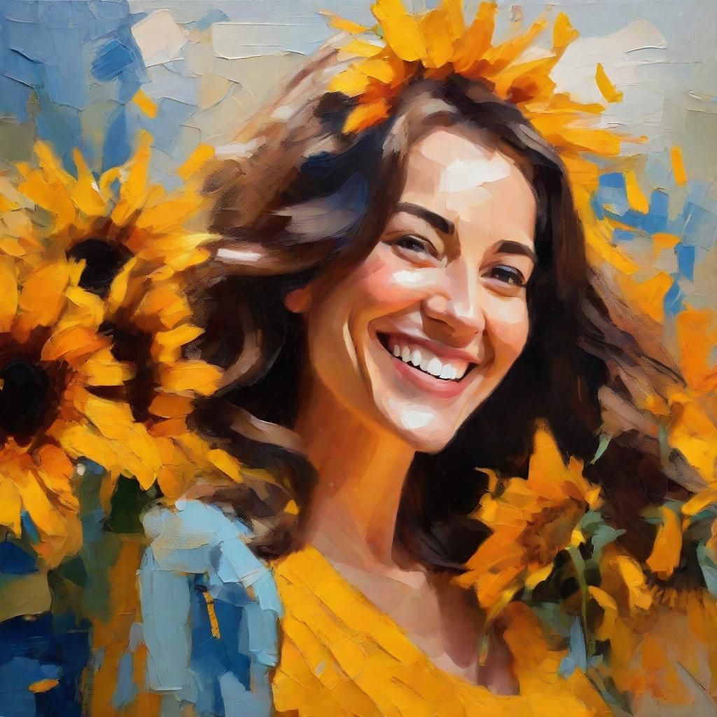 Girl with Sunflowers: Expressionist Portrait in Vivid Colors