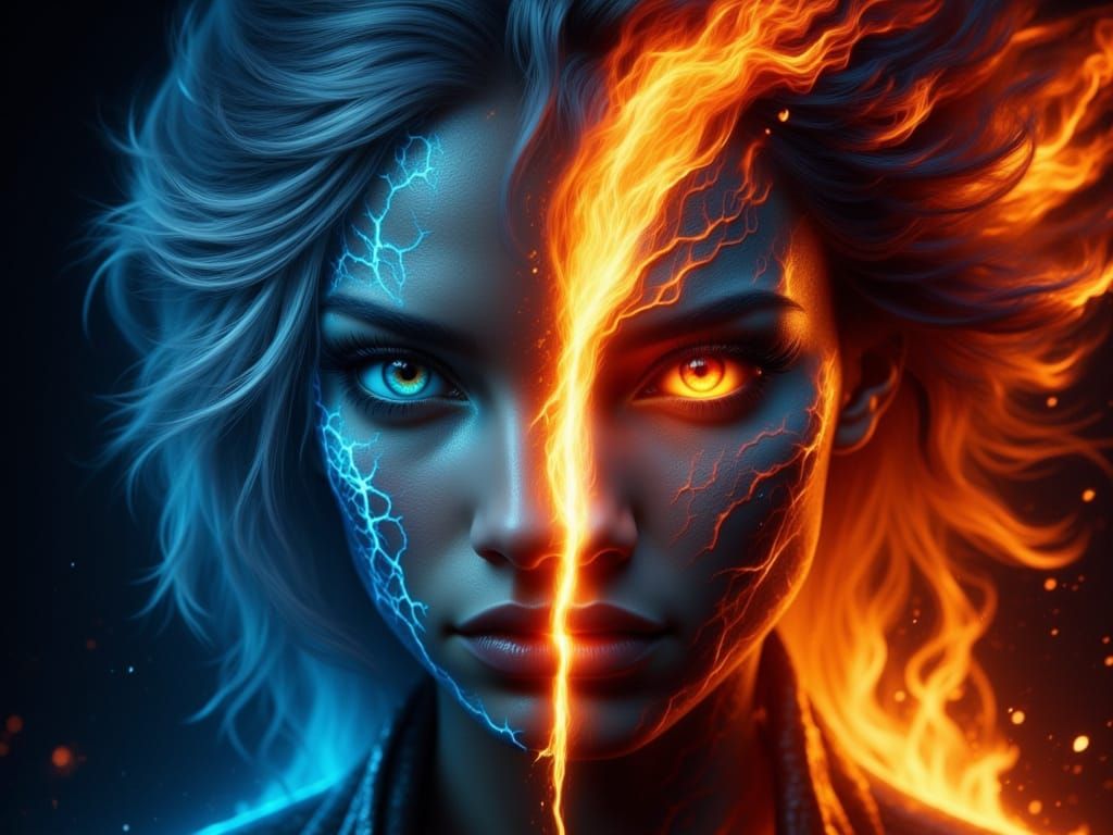 Dual Portrait: Fire and Ice Emotional States