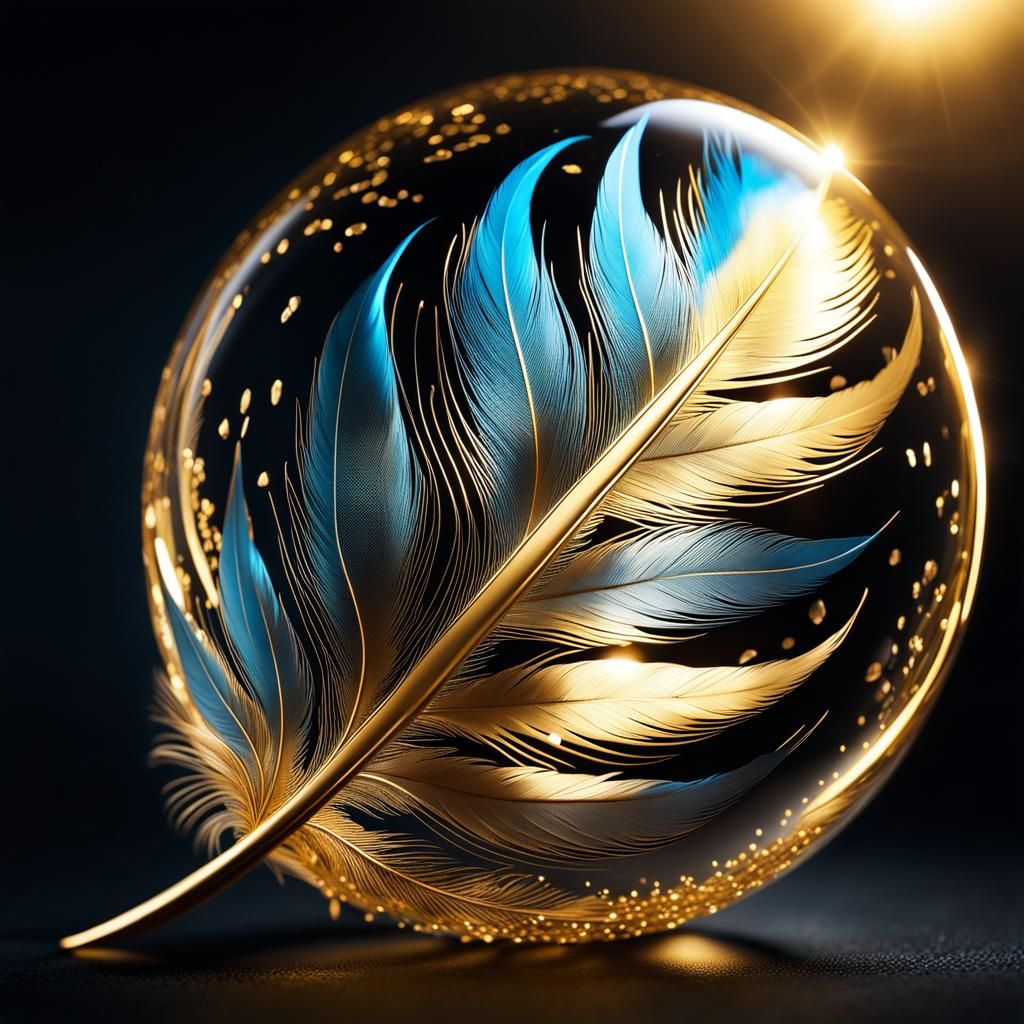 Glowing Gold Feather in Glass Sphere
