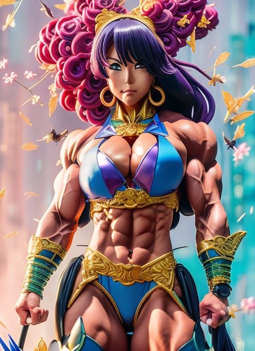 Anime Muscle Woman in Surrealist Style