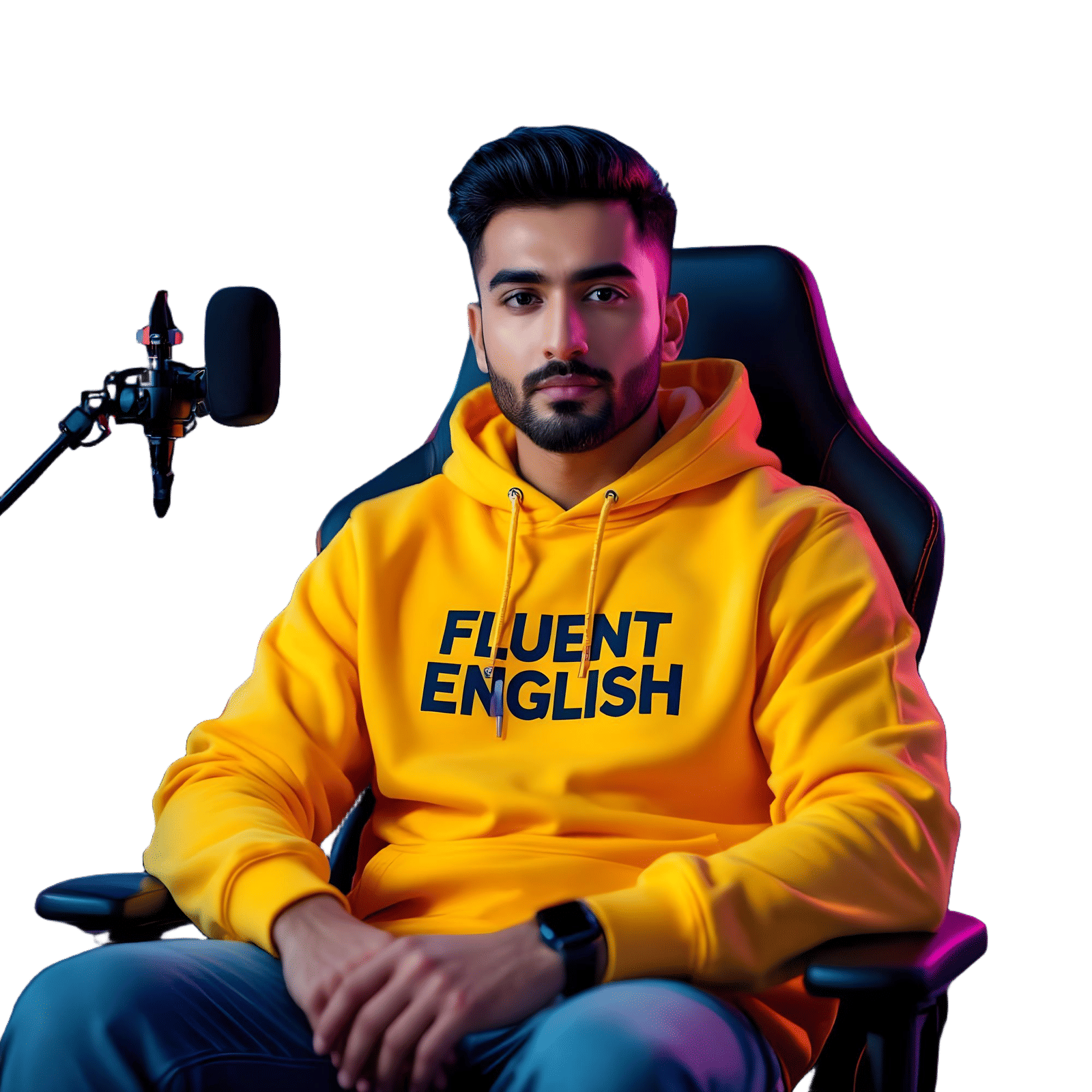 Pakistani Man in YouTube Studio with Neon Lights