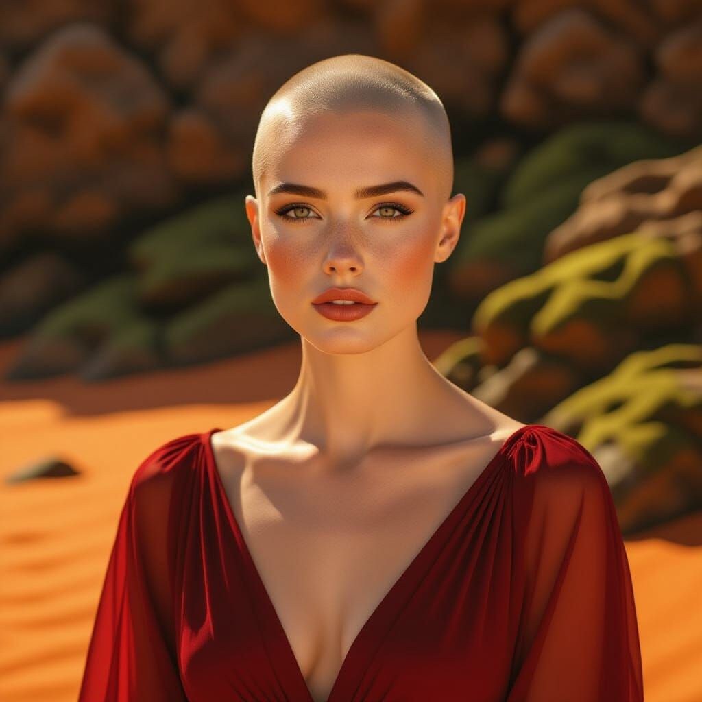 Irish Woman in Red Dress, Oil Painting Style