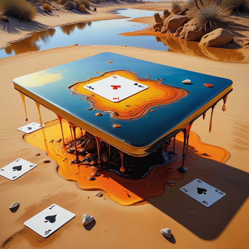 Surrealist Oil Painting of Melting Pocket in Desert Landscap...