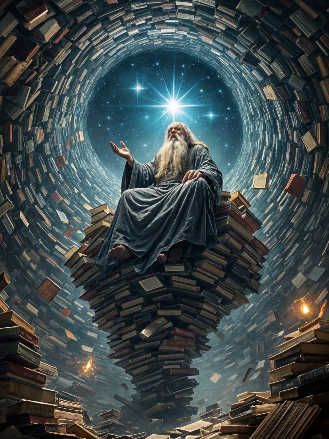 Divine Wizard Rides Hyperrealistic Booknado