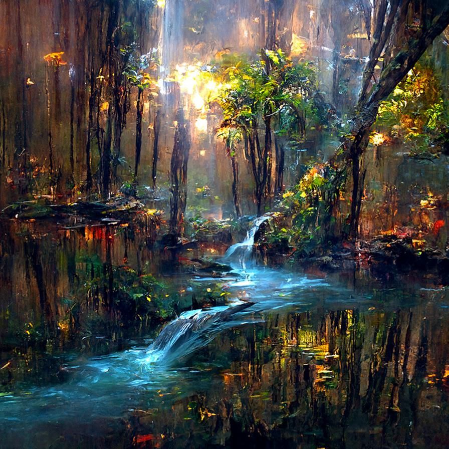 Jungle Waterfall Oil Painting by Jeremy Mann and Titian