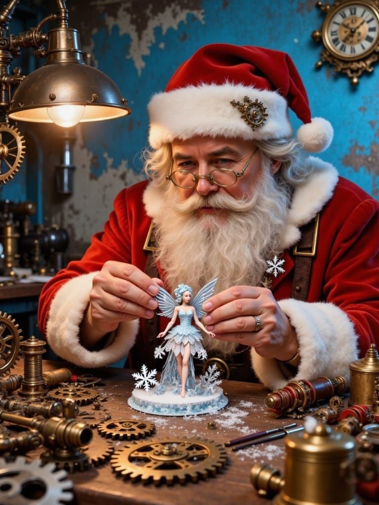 Steampunk Santa Crafts Snow Fairy with Gears