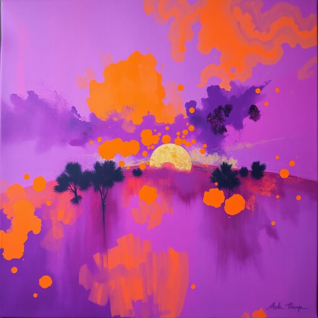 Surreal, Abstract Landscape in Bold Purple and Orange Hues