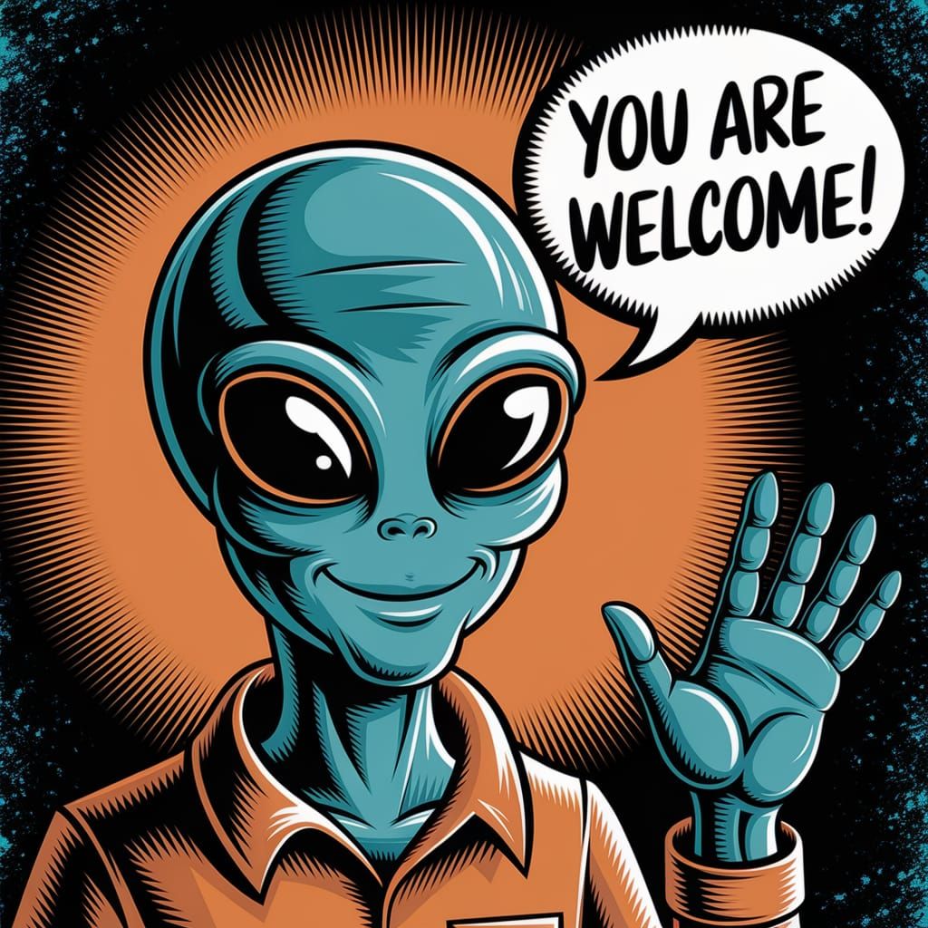 Alien Portrait with Heartfelt Welcome