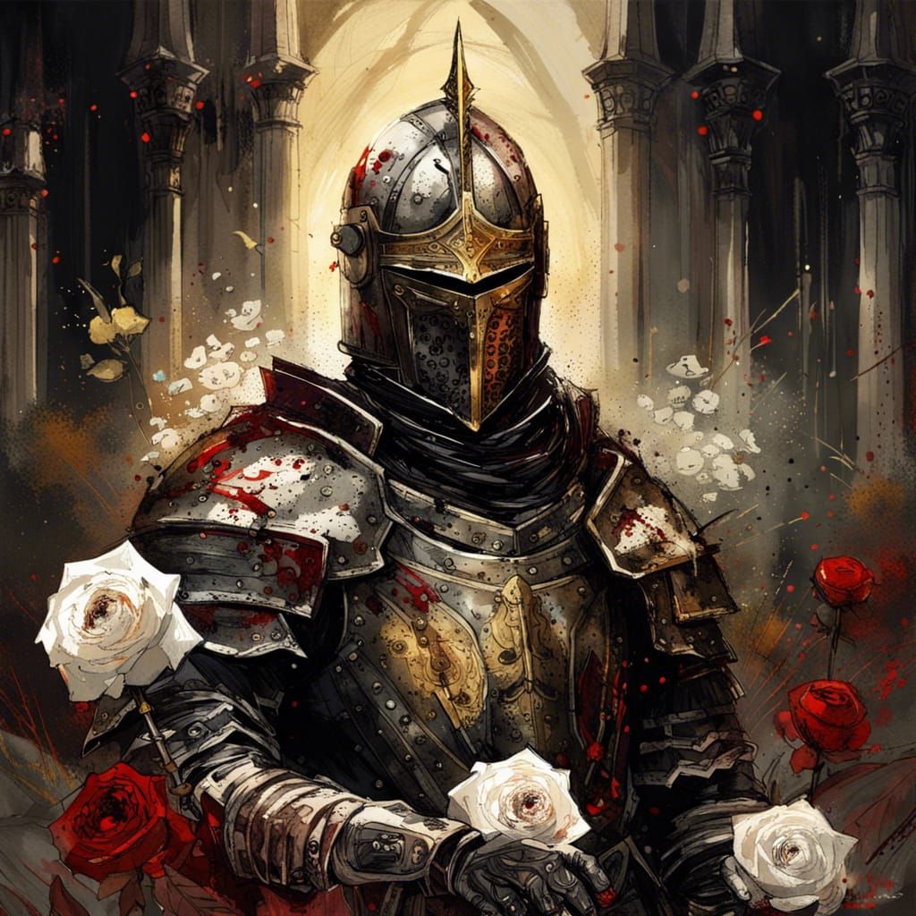 Gothic Knight Templar in Sunlight, Gouache Style