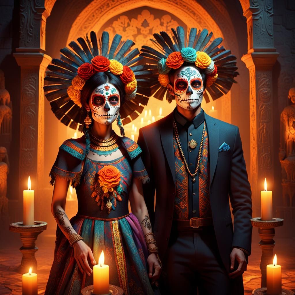 Los Muertos Couple in Candlelit Castle