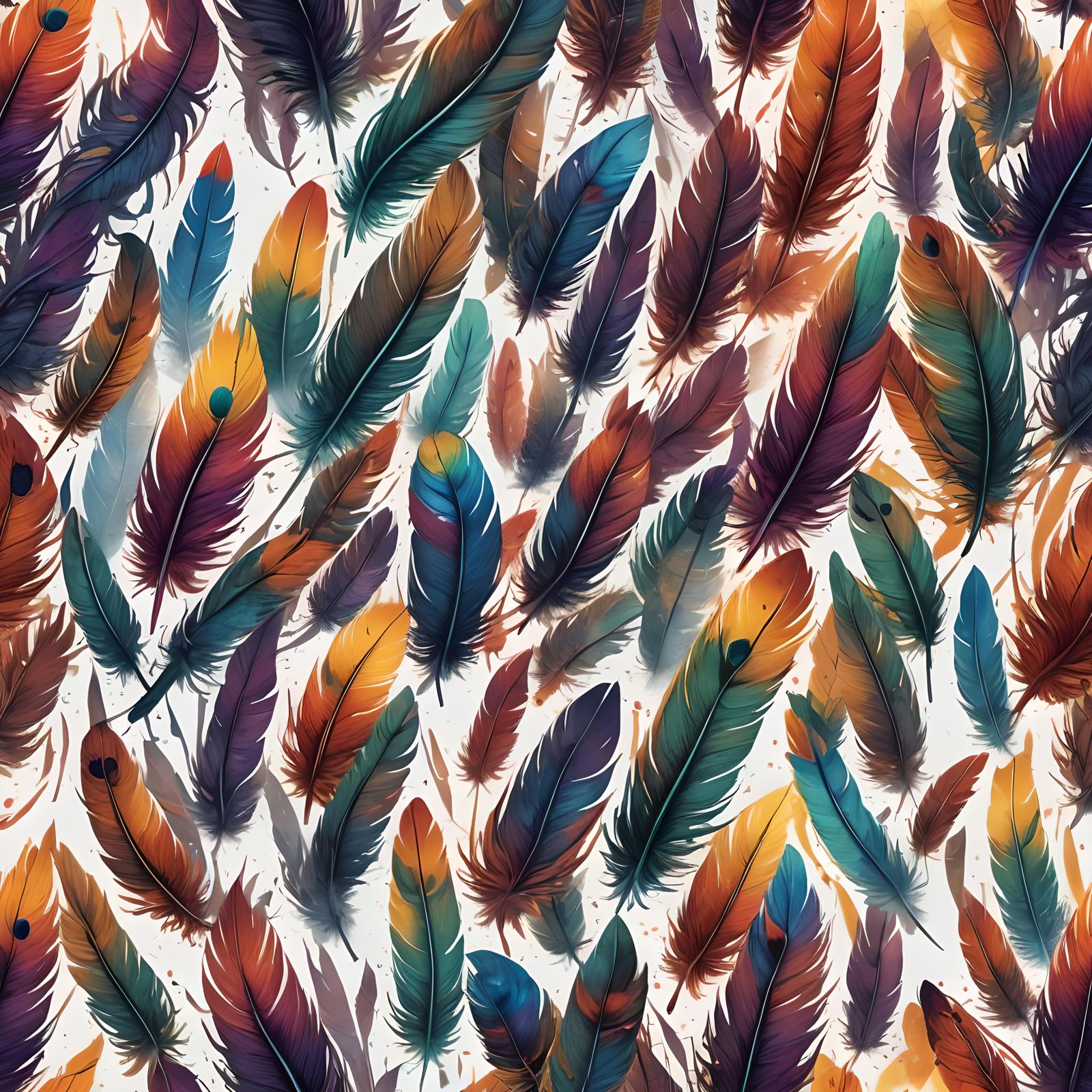Rainbow Bohemian Feathers on White Background