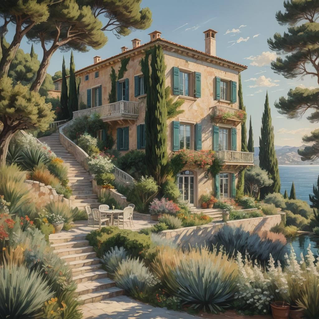 Mediterranean Villa with Impressionist Style Seascape View