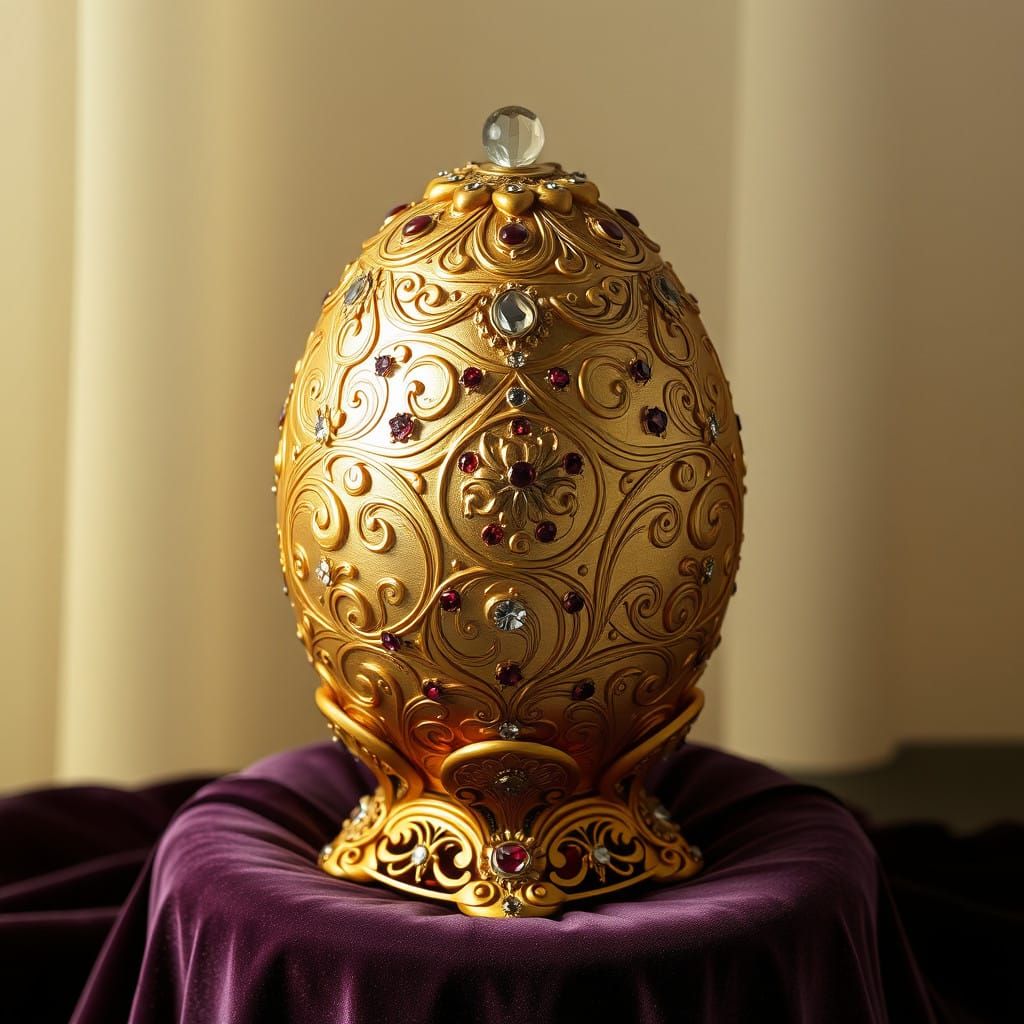 Golden Fabergé Egg in Art Nouveau Style