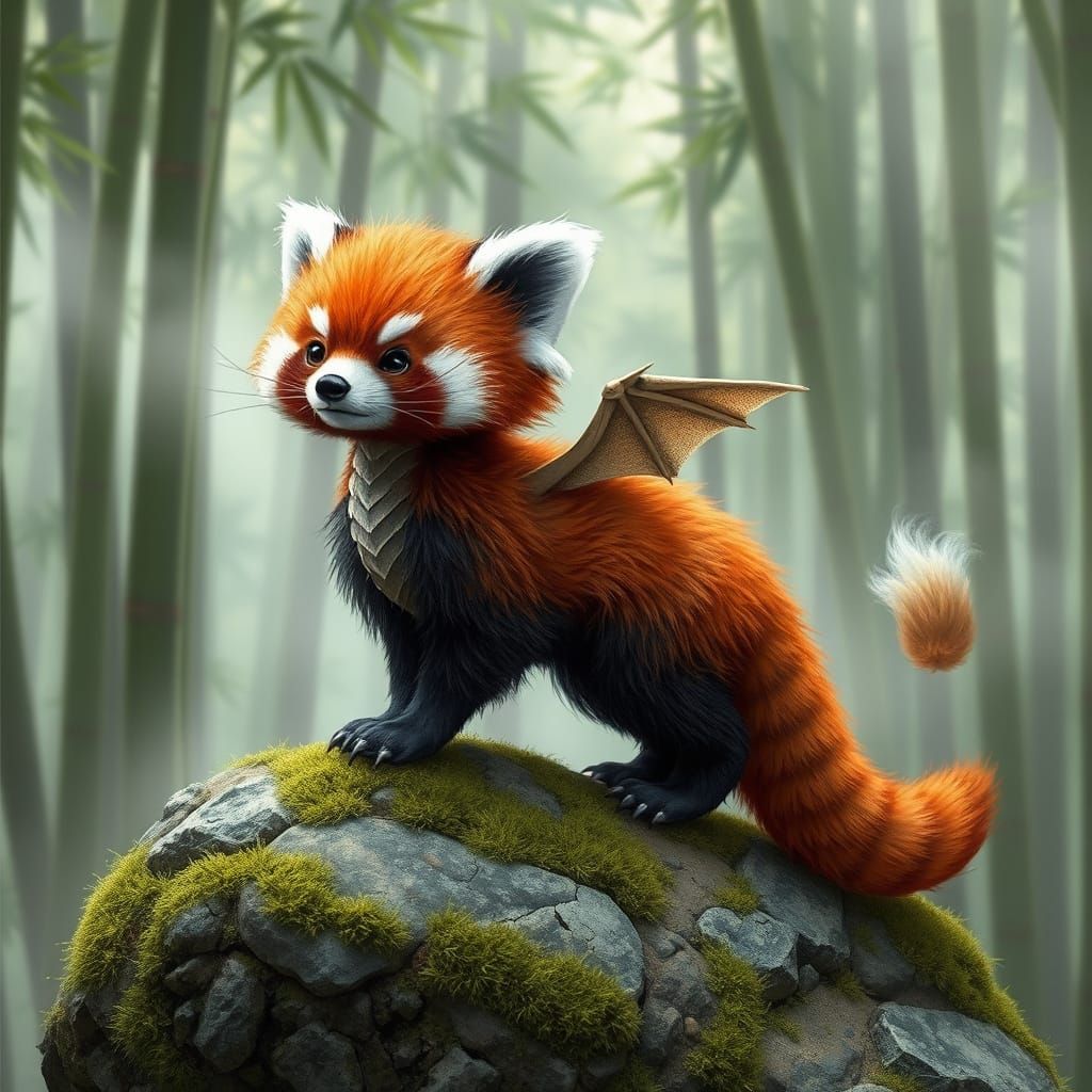 Red Panda Dragon Guarding Misty Bamboo Forest