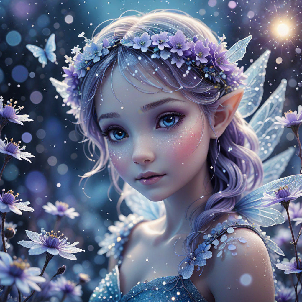 Ethereal Fairy Among Glittering Snow Blooms