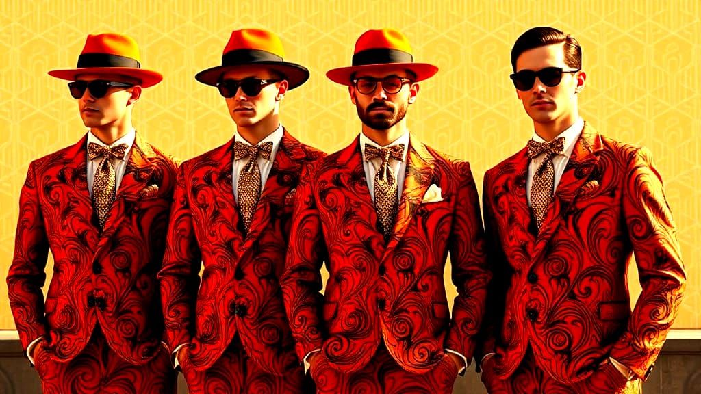 Men in Orange Art Deco Art Nouveau Attire