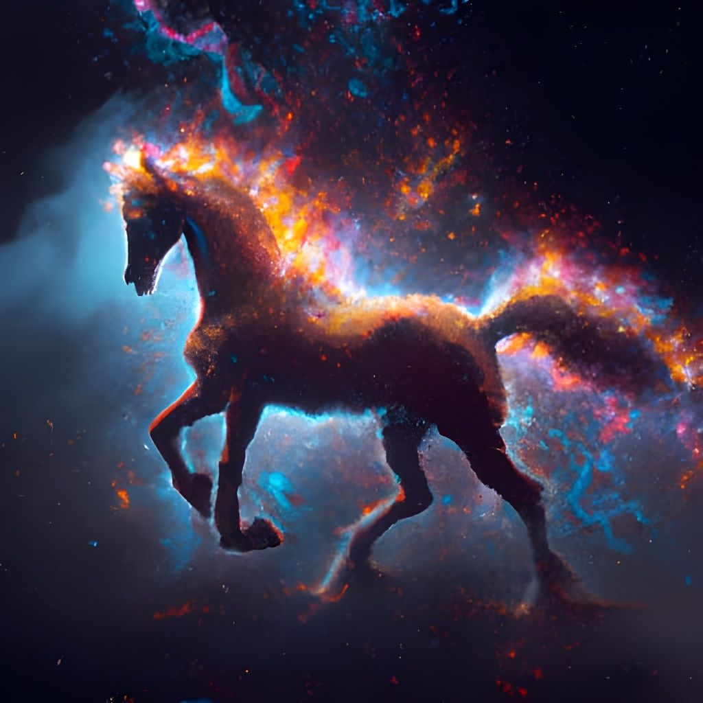 Cosmic Horse Running Through Galaxy, Detailed Digital Painti...