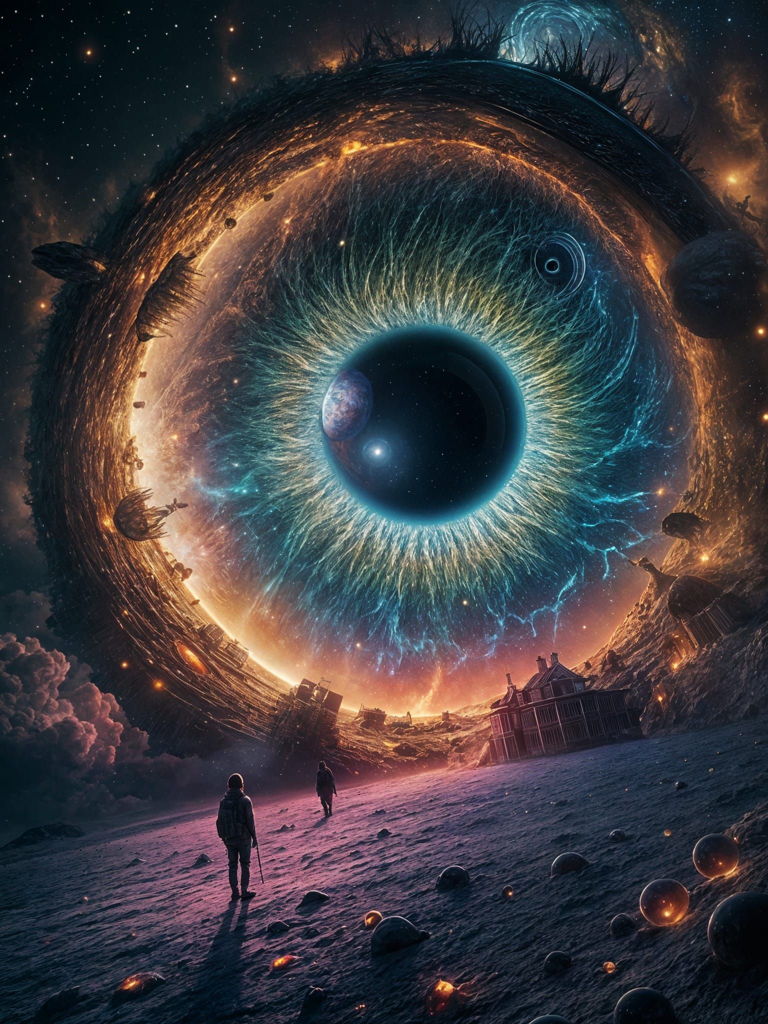 Cosmic Eye Jailed: Surreal Glitch Art in Cabin