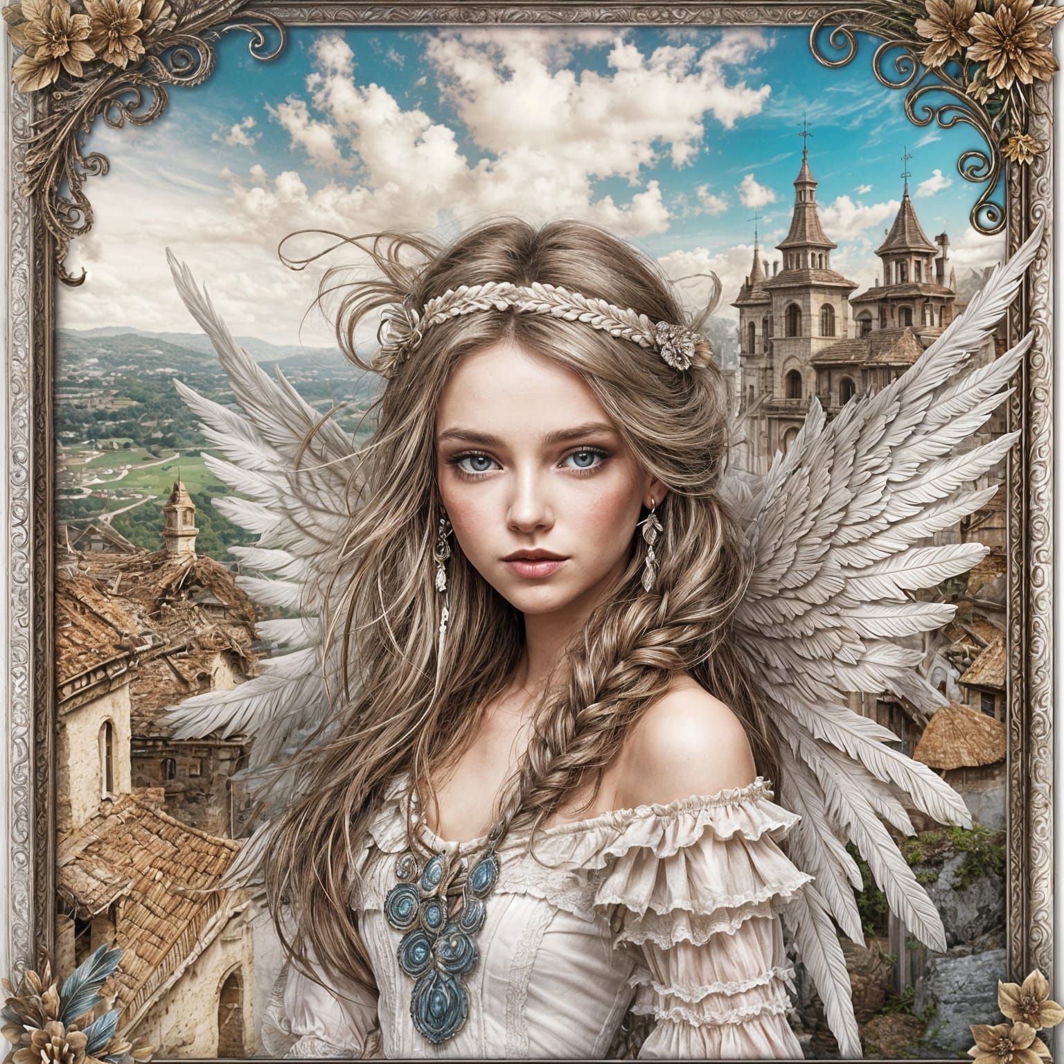 Boho Angel on Scrapbooking Paper: Digital Art
