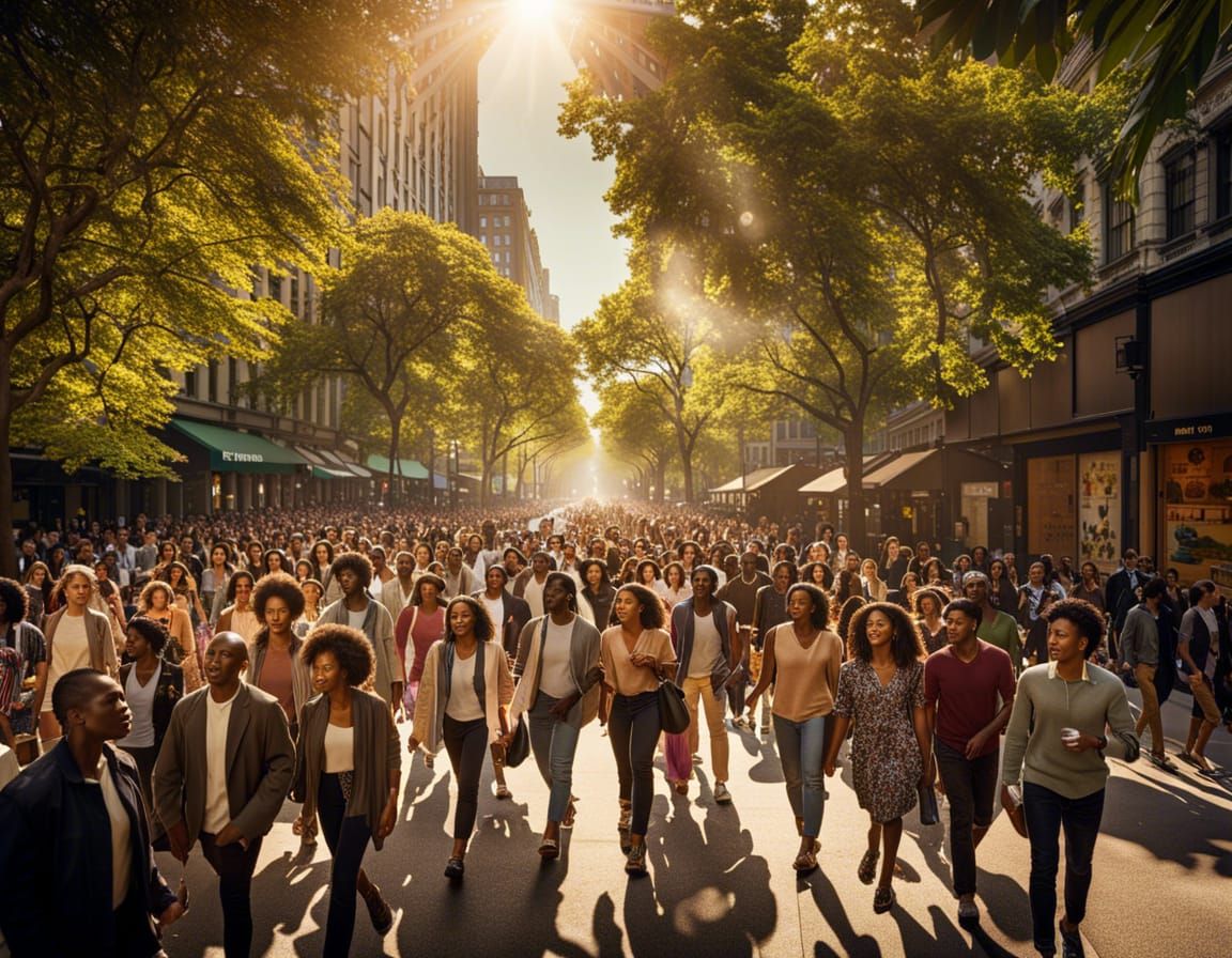 Diverse People Walking on Bustling City Street