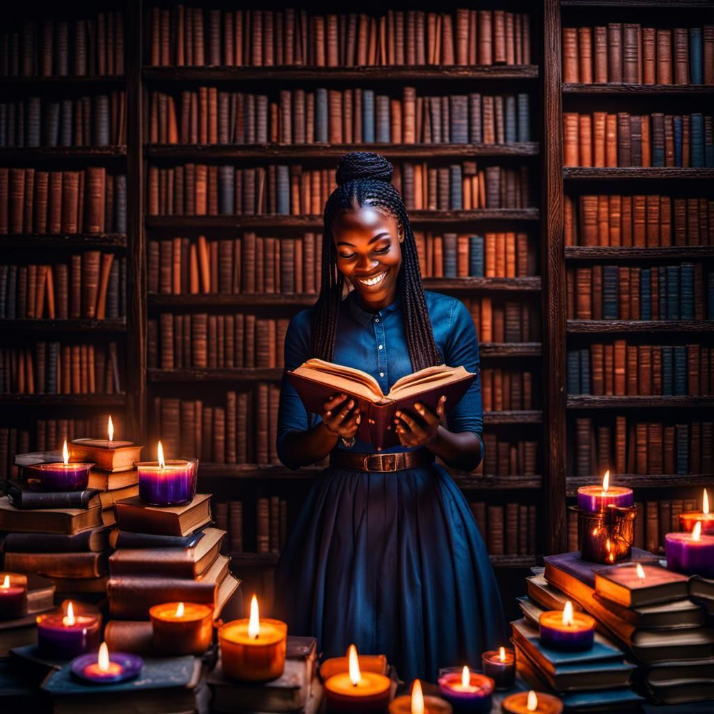 Hyperrealistic Girl Reading by Candlelight