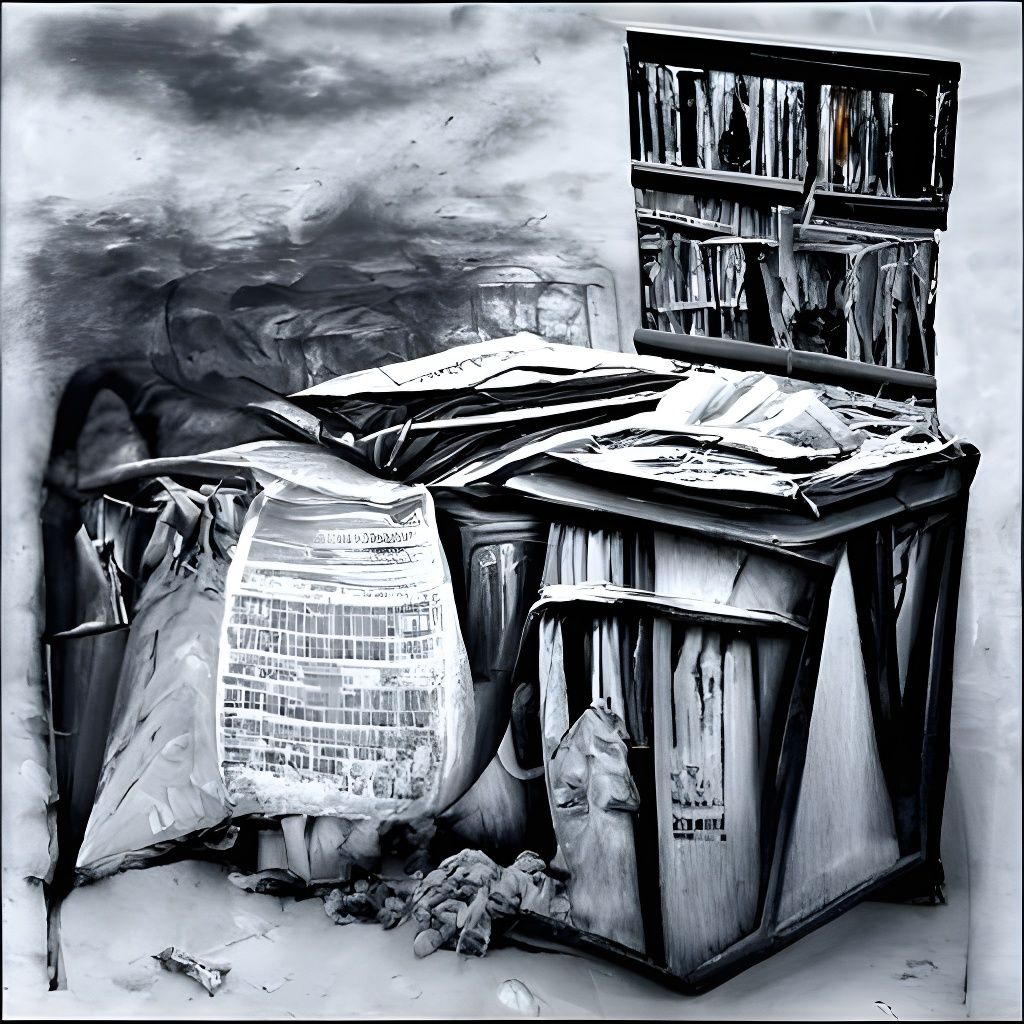 Bookshelves Fill Room in Hyperdetailed Charcoal Drawing