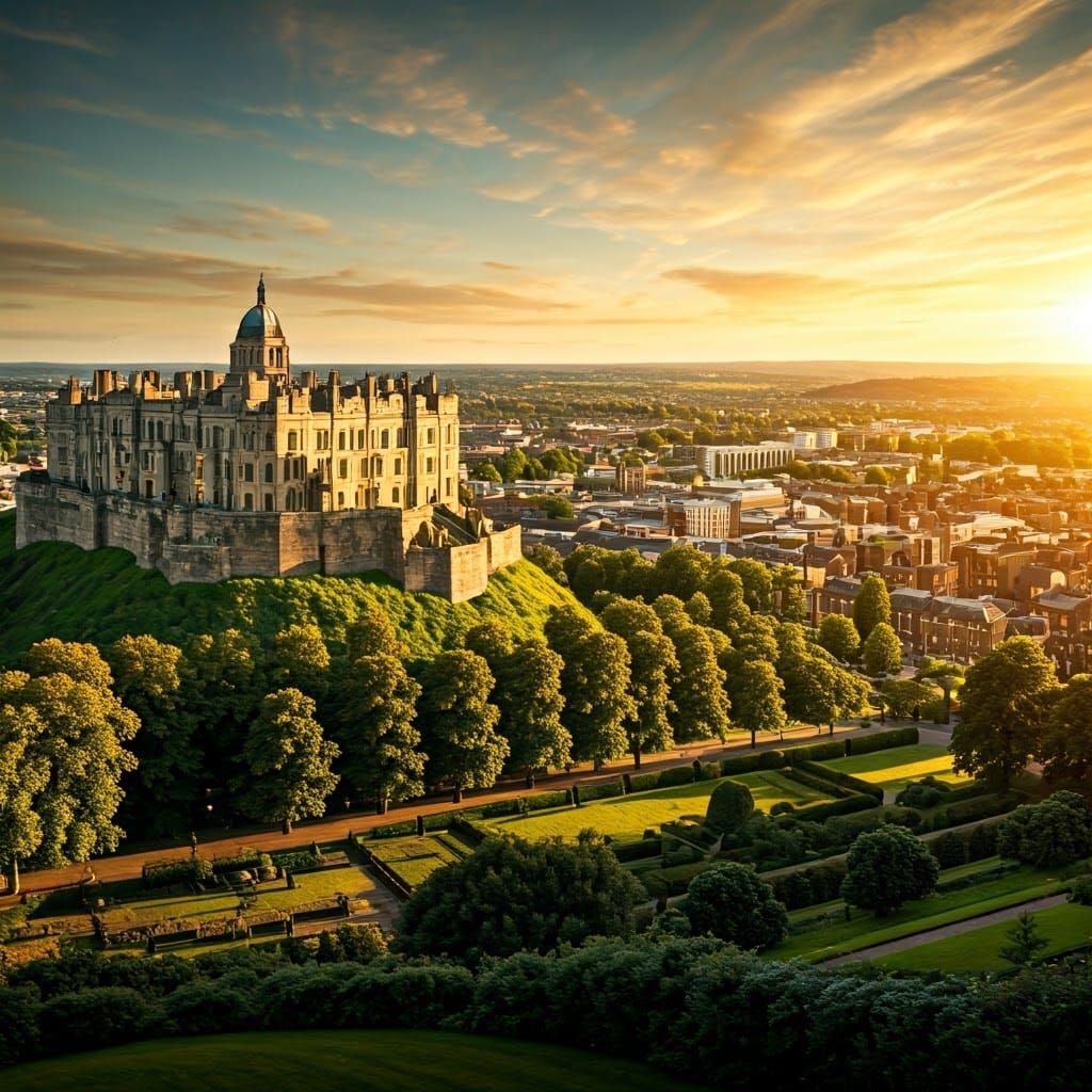 Nottingham Castle Overlooking City in Golden Sunlight